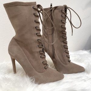 Mid calf suede tan boots